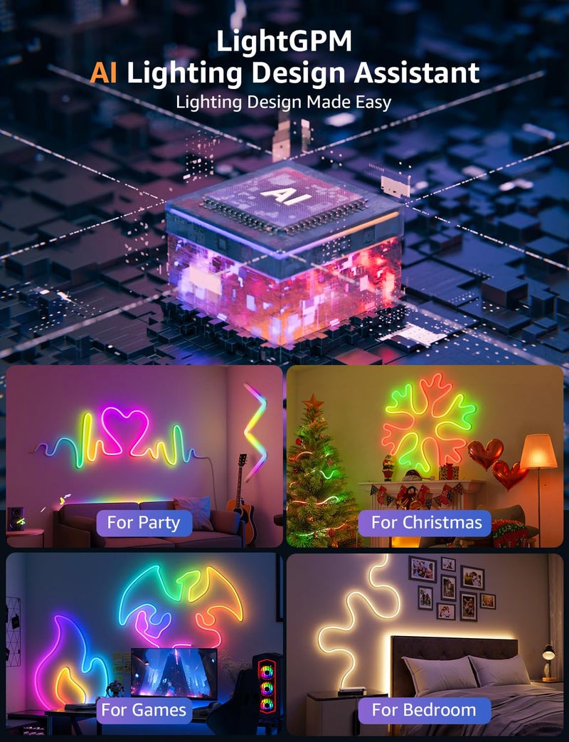Lepro N1 AI Smart RGB Rope Lights for Christmas, Personalized AI Lighting Designer, LightBeats Music Sync, Color Segment DIY, Voice Control Via App, 9.84ft Wi-Fi & Bluetooth LED Strip Lights - Image 5
