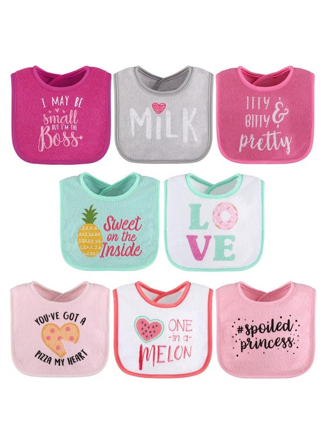 The Peanut Shell The Peanutshell Baby Girl Terry Bib Set of 8-100% Cotton, Soft, Absorbent Baby Bibs, Toddler Girl Set, Newborn & Infant Bib - Pink - Image 1