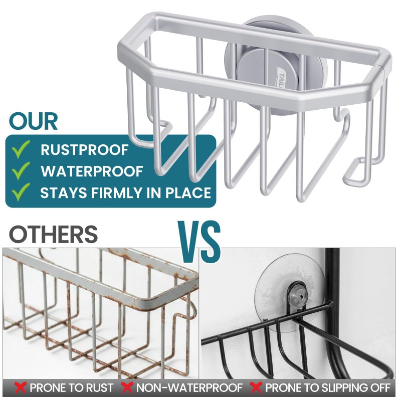 TAILI Sponge Holder for Kitchen Sink with Strong Suction Cup, Rustproof Aluminum Sink Caddy for Sponges, Brushes, Stoppers & Scrapers, Silver - Image 4