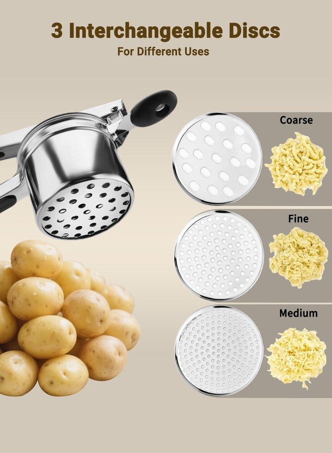 JETONN Potato Ricer, Heavy Duty Stainless Steel Potato Masher and Ricer for Mashed Potatoes, Kitchen Gadget for Mashed Potatoes with 3 Interchangeable Discs - Image 3