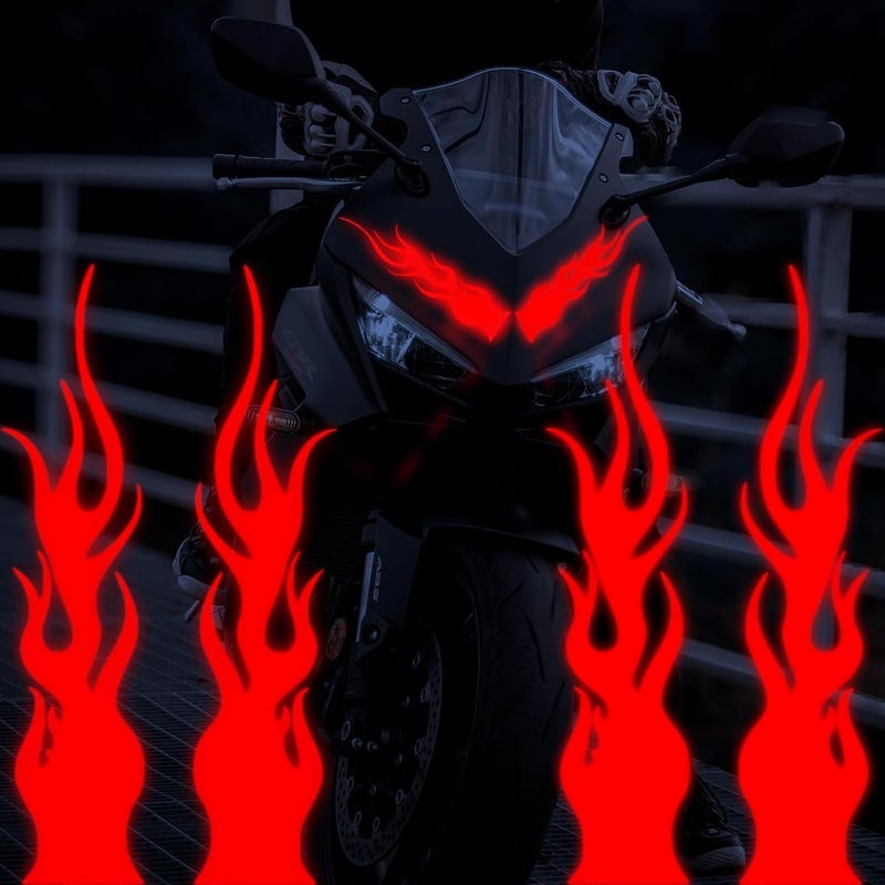 Azonee Reflective Flame Stickers, 4 Sheets (16 PCS) Red Flame Decals for Cars, Motorcycles, Bikes, Skateboards & Helmets, Waterproof & Durable Reflective Car Stickers for Night Visibility - Image 3