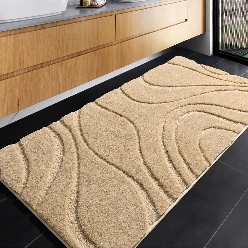 DEXDE Bathroom Rugs Mat Soft Plush Shaggy Microfiber Bath Rug Non Slip Bath Mats for Bathroom Runner Floor Machine Washable Absorbent Carpet for Shower Tub Beige 24x47