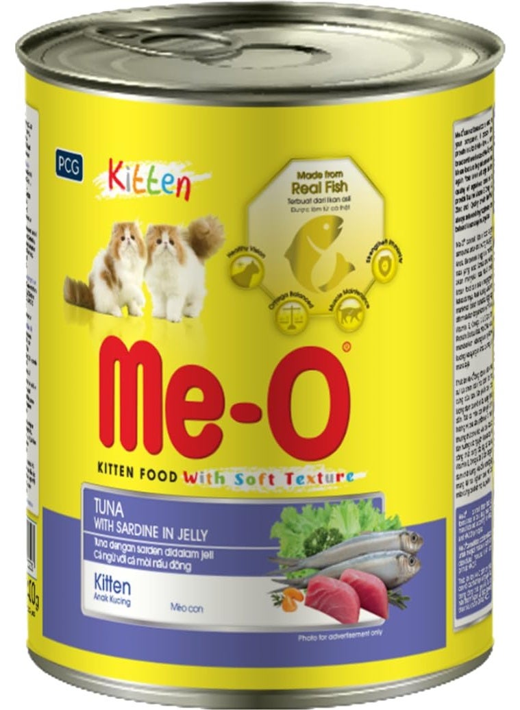 Me-O Kitten Wet Cat Food Tuna with Chunky Sardine in Jelly | DHA | Bone & Brain Growth | Kitten | 400g - Image 1