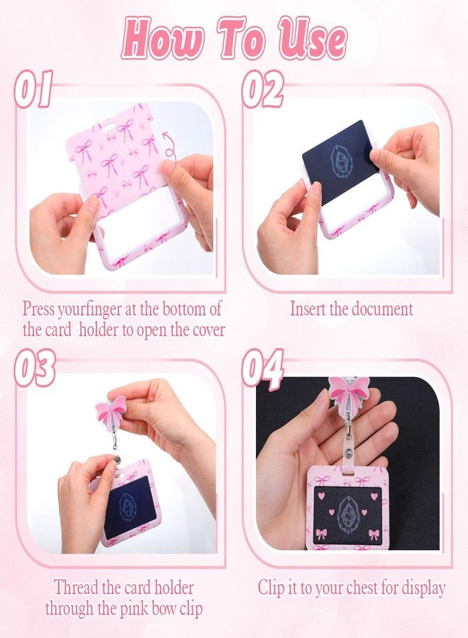 HaiFafafaing Pink Bow Badge Holder Horizontal, ID Card Holder Horizontal with Retractable Reel Alligator Clip, Cute Badge Reels for Nurse, Doctor, Teacher, Office Worker - Image 3