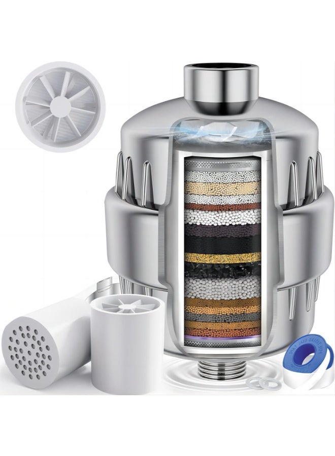 زابغالثو فلتر دش متعدد المراحل (25 مرحلة) بنواتين - يُحسّن ترشيح مياه الدش ويقلل الكلور بنسبة 97.45% - فلتر رأس الدش الأمثل لبشرة أنعم وشعر أكثر لمعانًا - Image 1