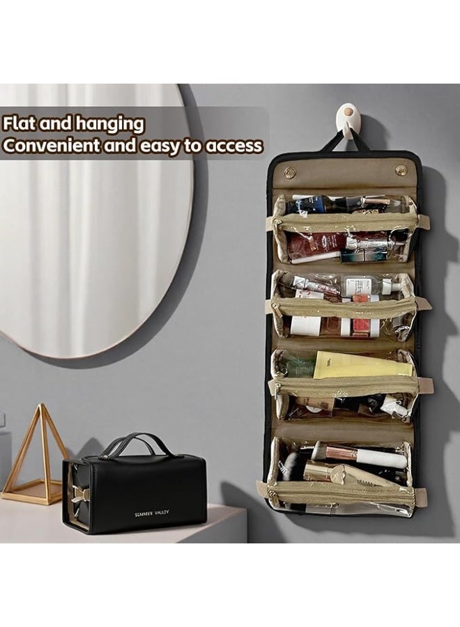 Travel Makeup Bag 4-in-1 Roll-Up,Capacity Cosmetic Bag for Women Portable Pouch Case Toiletry Bag Storage Organizer With 4 Detachable Removable - Image 2