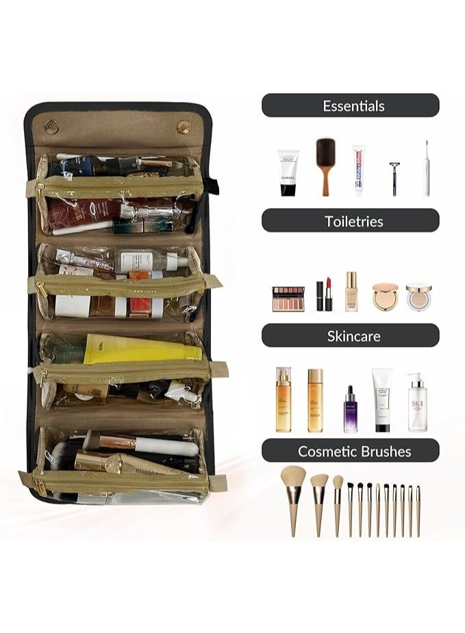 Travel Makeup Bag 4-in-1 Roll-Up,Capacity Cosmetic Bag for Women Portable Pouch Case Toiletry Bag Storage Organizer With 4 Detachable Removable - Image 4