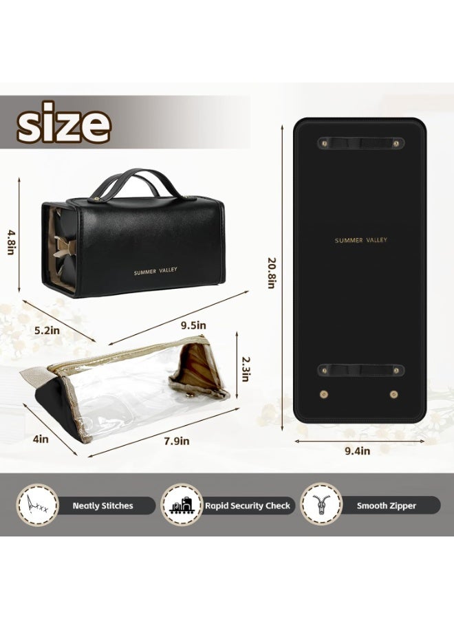 Travel Makeup Bag 4-in-1 Roll-Up,Capacity Cosmetic Bag for Women Portable Pouch Case Toiletry Bag Storage Organizer With 4 Detachable Removable - Image 5