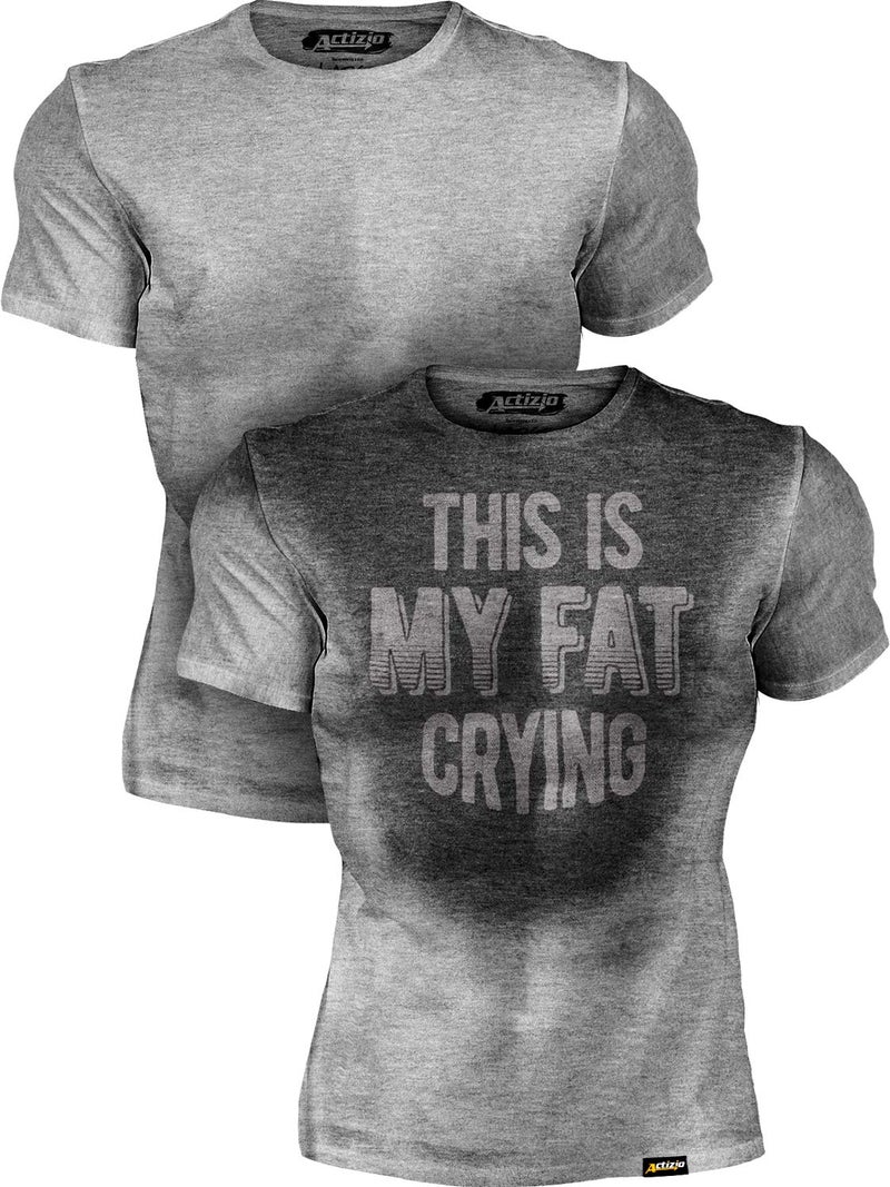 Actizio Men's Workout Shirt Cotton Fabric T-Shirt Short Sleeve Sweat Activated Motivational Exercise Gym Athletic Fit Moisture Wicking Fitness Shirt - This is My Fat Crying (Size XL)