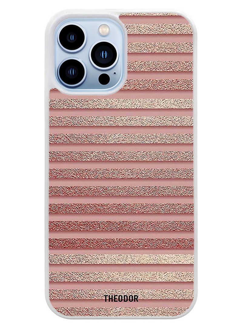 Theodor Protective Case Cover For APPLE IPHONE 14 Pro Pink Glitter Strips (White Bumper) - Image 1