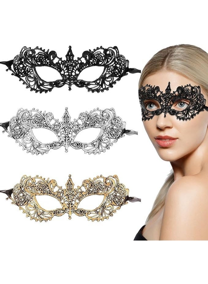 ChicAbode 3 Pieces Masquerade Masks, Lace Eye Mask Lady Girl Face Venetian Lace Mask for Ball Party Venetian Masquerade Costume Masquerade Party Cosplay Costume Props - Image 1