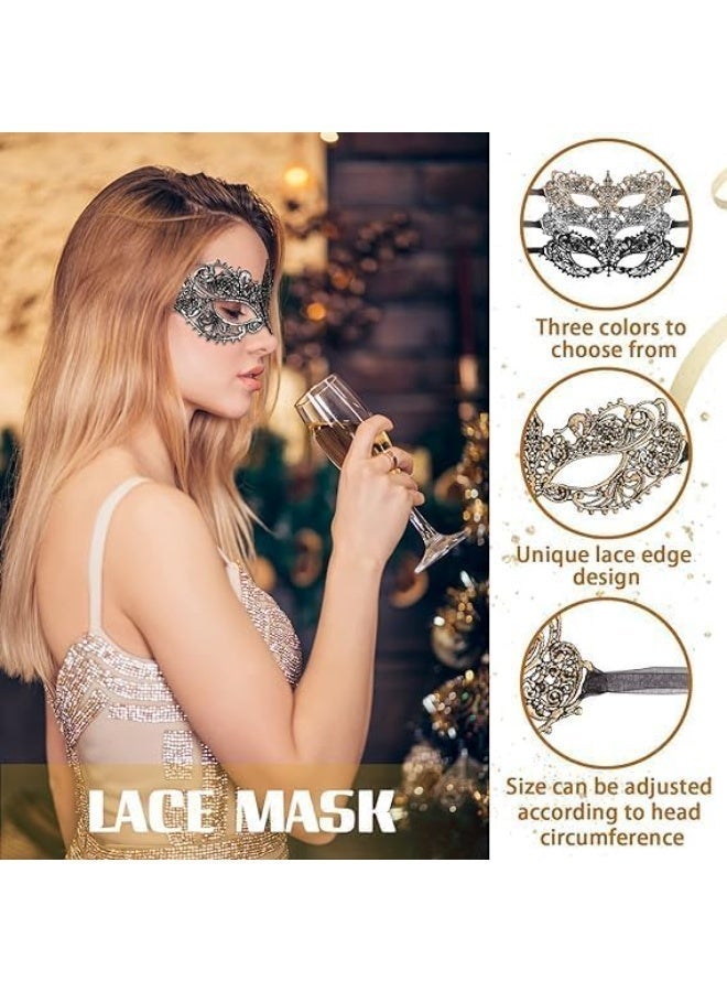 ChicAbode 3 Pieces Masquerade Masks, Lace Eye Mask Lady Girl Face Venetian Lace Mask for Ball Party Venetian Masquerade Costume Masquerade Party Cosplay Costume Props - Image 3