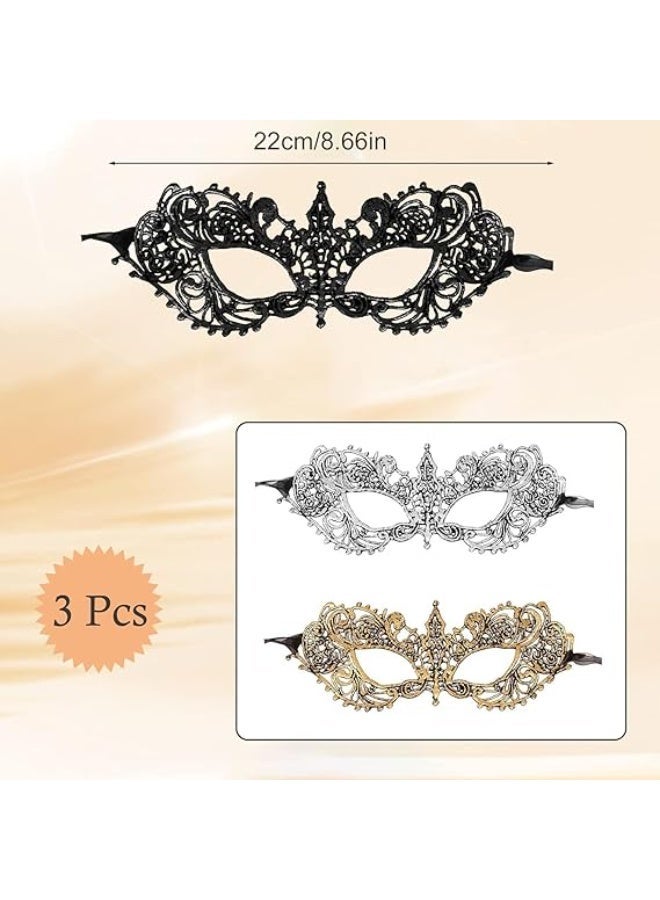 ChicAbode 3 Pieces Masquerade Masks, Lace Eye Mask Lady Girl Face Venetian Lace Mask for Ball Party Venetian Masquerade Costume Masquerade Party Cosplay Costume Props - Image 2