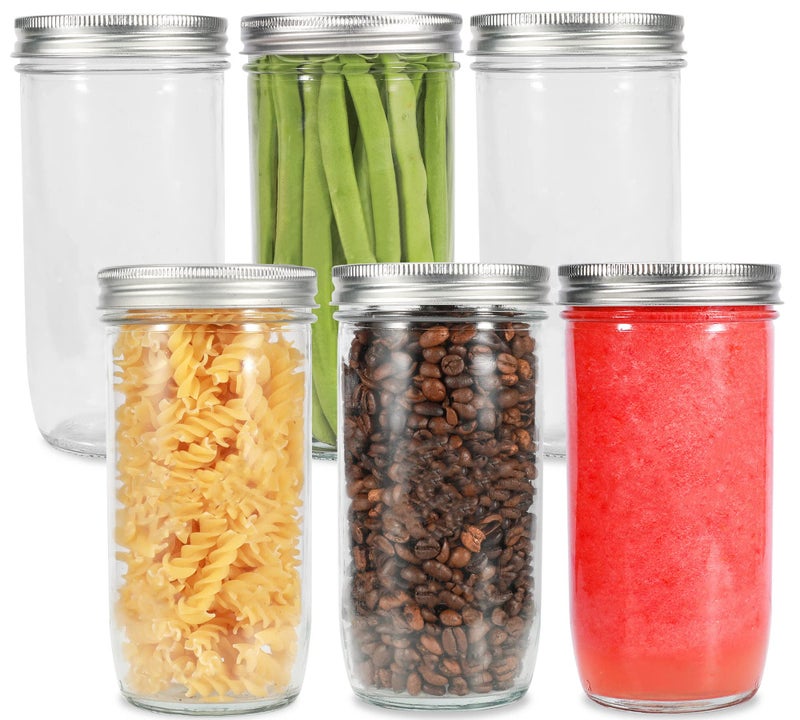 Ieavier Mason Jars Wide Mouth 24oz, 6 pack Glass Pickle Canning Jars Food Storage With Airtight Mason Jar lids and Bands for Canning, Preserving, Fermenting, Pickling, DIY Projects - Image 1