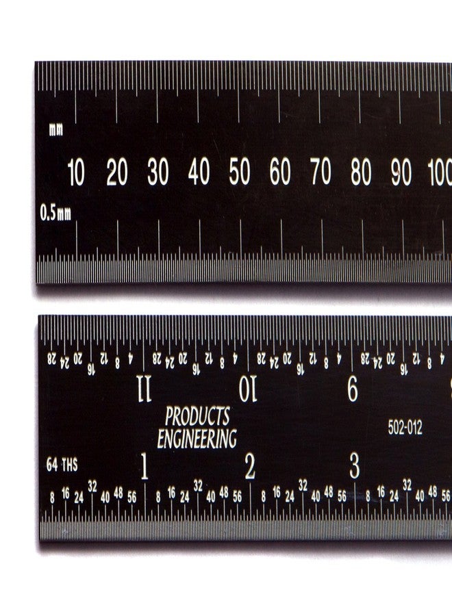 PEC Tools 12" 300 mm English / Metric black chrome, "high contrast" machinist ruler with markings .5mm, mm 1/32" and 1/64"