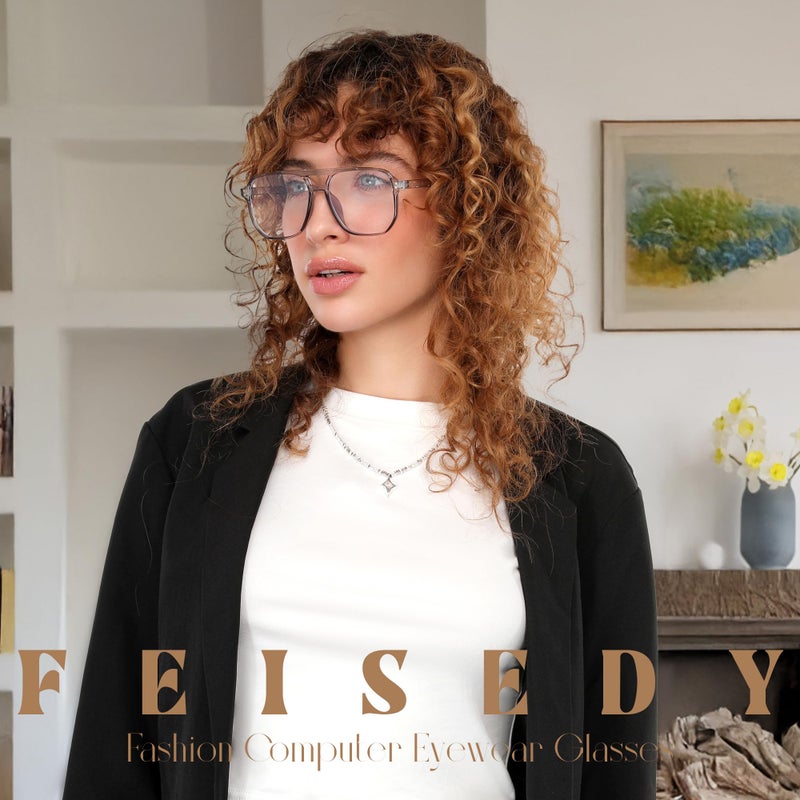 FEISEDY FEISEDY Blue Light Blocking Glasses Fake Nerd Clear Square Computer Lightweight Pilot Glasses Frame Oversized B2866  - Image 2