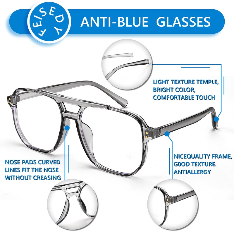 FEISEDY FEISEDY Blue Light Blocking Glasses Fake Nerd Clear Square Computer Lightweight Pilot Glasses Frame Oversized B2866  - Image 3