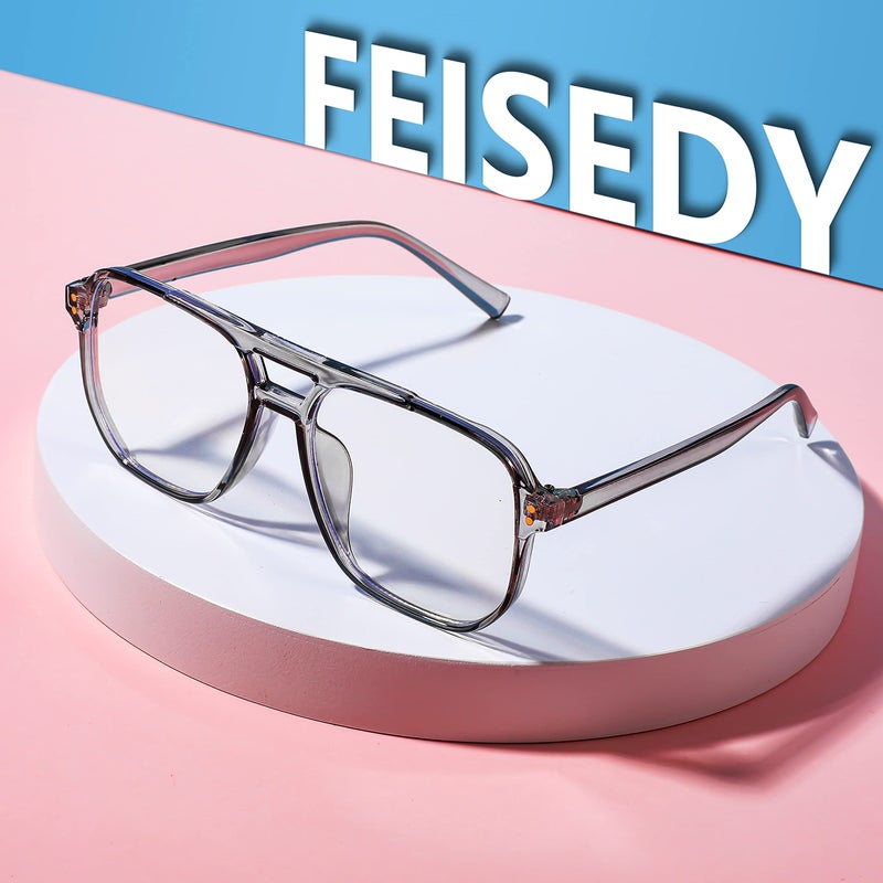 FEISEDY FEISEDY Blue Light Blocking Glasses Fake Nerd Clear Square Computer Lightweight Pilot Glasses Frame Oversized B2866  - Image 5