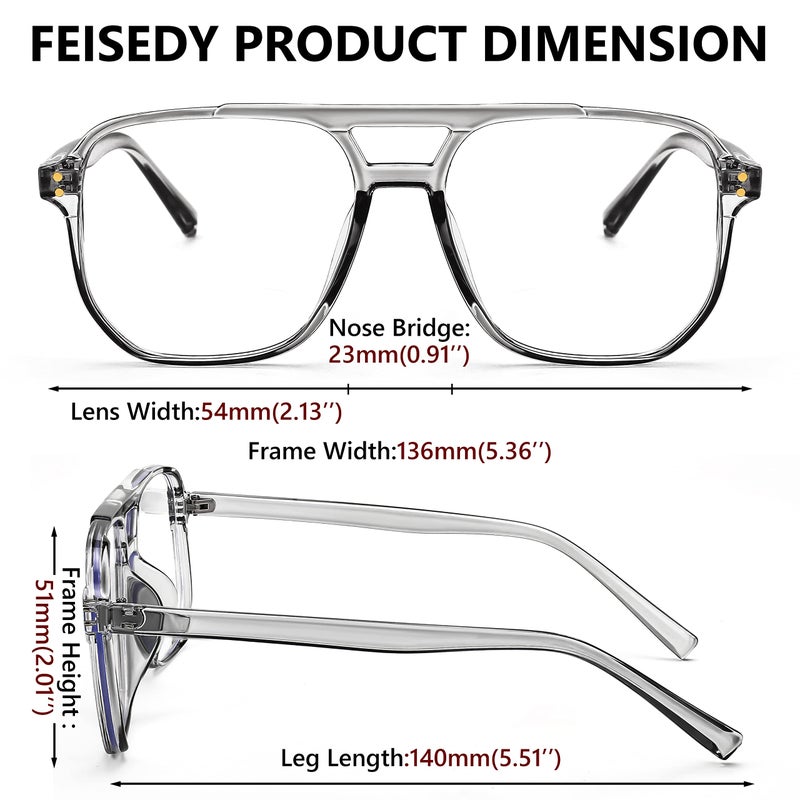 FEISEDY FEISEDY Blue Light Blocking Glasses Fake Nerd Clear Square Computer Lightweight Pilot Glasses Frame Oversized B2866  - Image 4