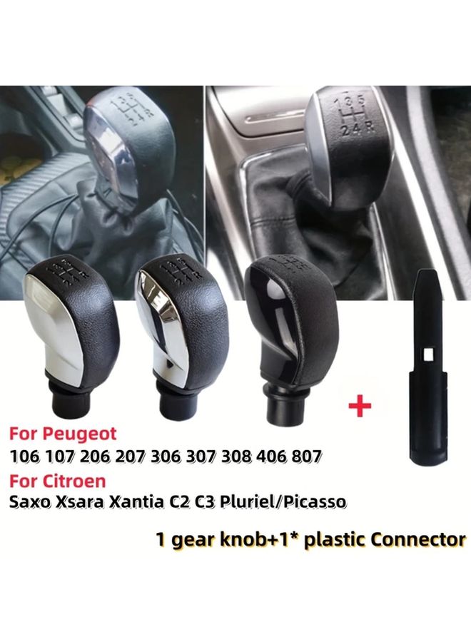 1pc Bright Silvery 5 Speed Gear Shift Knob Compatible With Citroen C2 C3 C4 Saxo Xsara Peugeot 106 206 306 406 107 207 307 407 301 308 408 508 2008 3008 Durable ABS Plastic Adapter Textured Design Enhanced Vehicle Gear Control - Image 1