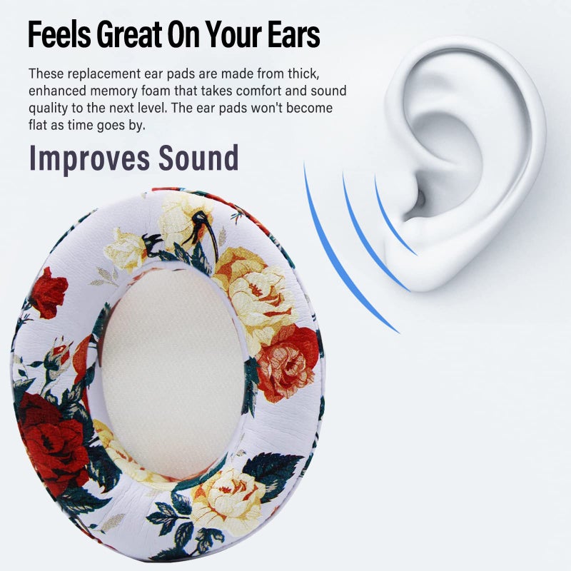 Sodorous Studio 3 Ear Pads Cushions Replacement Earpads for Beats Studio 2 & Studio 3 Wired & Wireless Headphones,Ear Cushions Memory Foam Earpads with Soft Protein Leather Replacement Parts -White Floral - Image 3