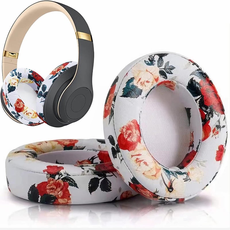 Sodorous Studio 3 Ear Pads Cushions Replacement Earpads for Beats Studio 2 & Studio 3 Wired & Wireless Headphones,Ear Cushions Memory Foam Earpads with Soft Protein Leather Replacement Parts -White Floral - Image 1
