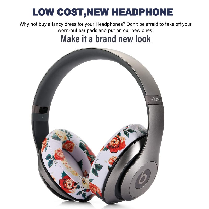 Sodorous Studio 3 Ear Pads Cushions Replacement Earpads for Beats Studio 2 & Studio 3 Wired & Wireless Headphones,Ear Cushions Memory Foam Earpads with Soft Protein Leather Replacement Parts -White Floral - Image 2