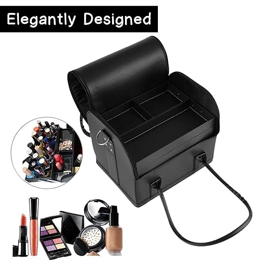 Qtavia Professional 35 Cms Beauty Make Up Case Nail Cosmetic Box Vanity Case Travel Cosmetic Organizer Bag Black Alligator Qtavia - Image 2