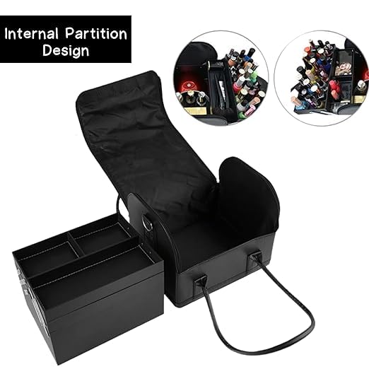 Qtavia Professional 35 Cms Beauty Make Up Case Nail Cosmetic Box Vanity Case Travel Cosmetic Organizer Bag Black Alligator Qtavia - Image 3