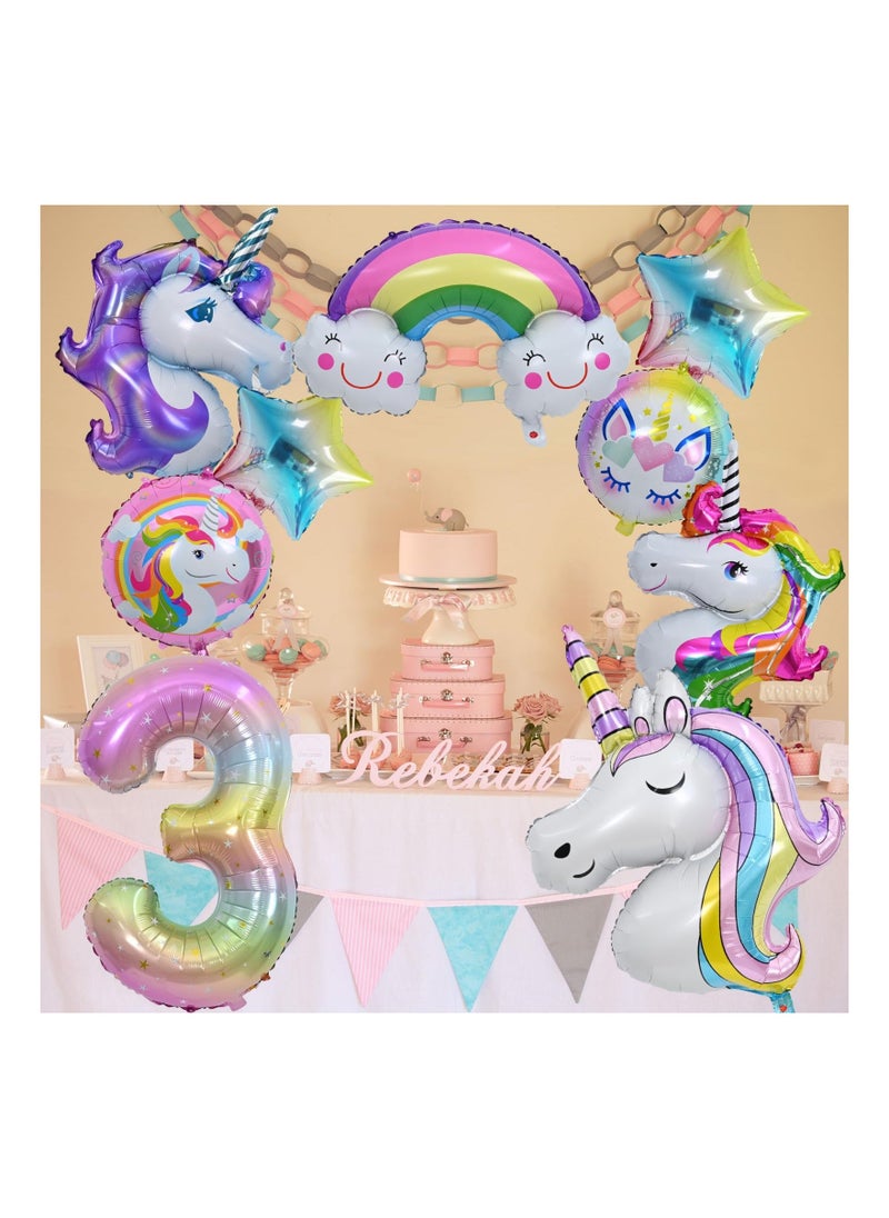 Unicorn Balloons 3rd Birthday Decorations for Girls Party Decoration Number with Foil Girl Theme Supplies 10 Pcs  - Image 3