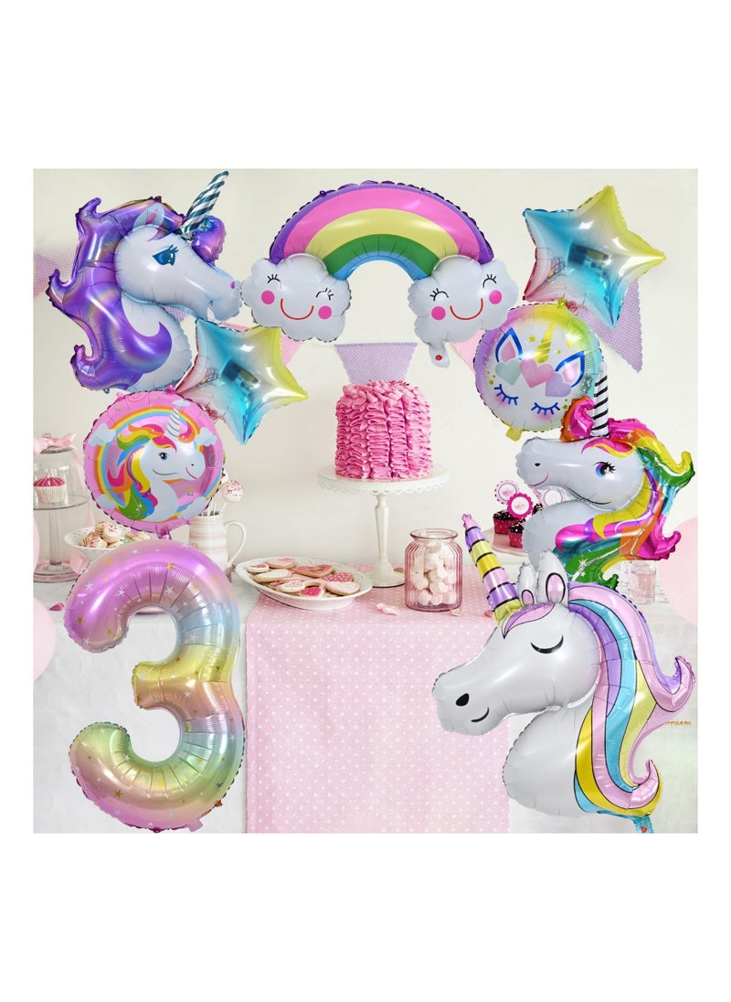 Unicorn Balloons 3rd Birthday Decorations for Girls Party Decoration Number with Foil Girl Theme Supplies 10 Pcs  - Image 4