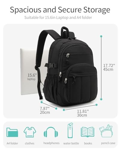 CLOKARS Backpack for Women, Quilted Laptop Bookbag with Pouch Pockets for College Work Travel Gym Teacher Nurses, Puffer High School Backpack for Girls, Black - Image 3