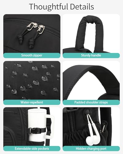 CLOKARS Backpack for Women, Quilted Laptop Bookbag with Pouch Pockets for College Work Travel Gym Teacher Nurses, Puffer High School Backpack for Girls, Black - Image 4