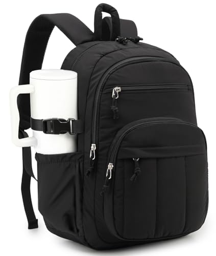 CLOKARS Backpack for Women, Quilted Laptop Bookbag with Pouch Pockets for College Work Travel Gym Teacher Nurses, Puffer High School Backpack for Girls, Black - Image 1
