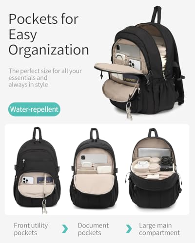CLOKARS Backpack for Women, Quilted Laptop Bookbag with Pouch Pockets for College Work Travel Gym Teacher Nurses, Puffer High School Backpack for Girls, Black - Image 2