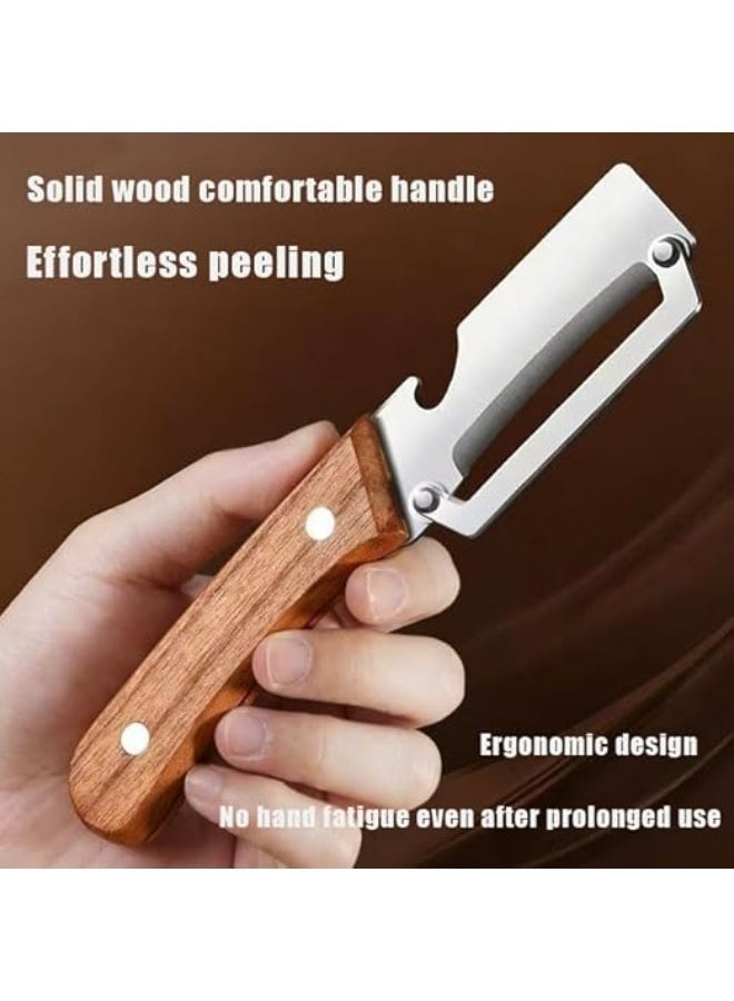 BABONA 2-Piece Stainless Steel Vegetable Peeler Set, 2 in 1 Wooden Handle Fruit and Potato Peeler with Bottle Cap Opener for Kitchen Prep ,For Potato, Vegetable, Apple(19 Cm) - Image 3