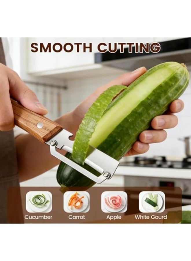 BABONA 2-Piece Stainless Steel Vegetable Peeler Set, 2 in 1 Wooden Handle Fruit and Potato Peeler with Bottle Cap Opener for Kitchen Prep ,For Potato, Vegetable, Apple(19 Cm) - Image 4