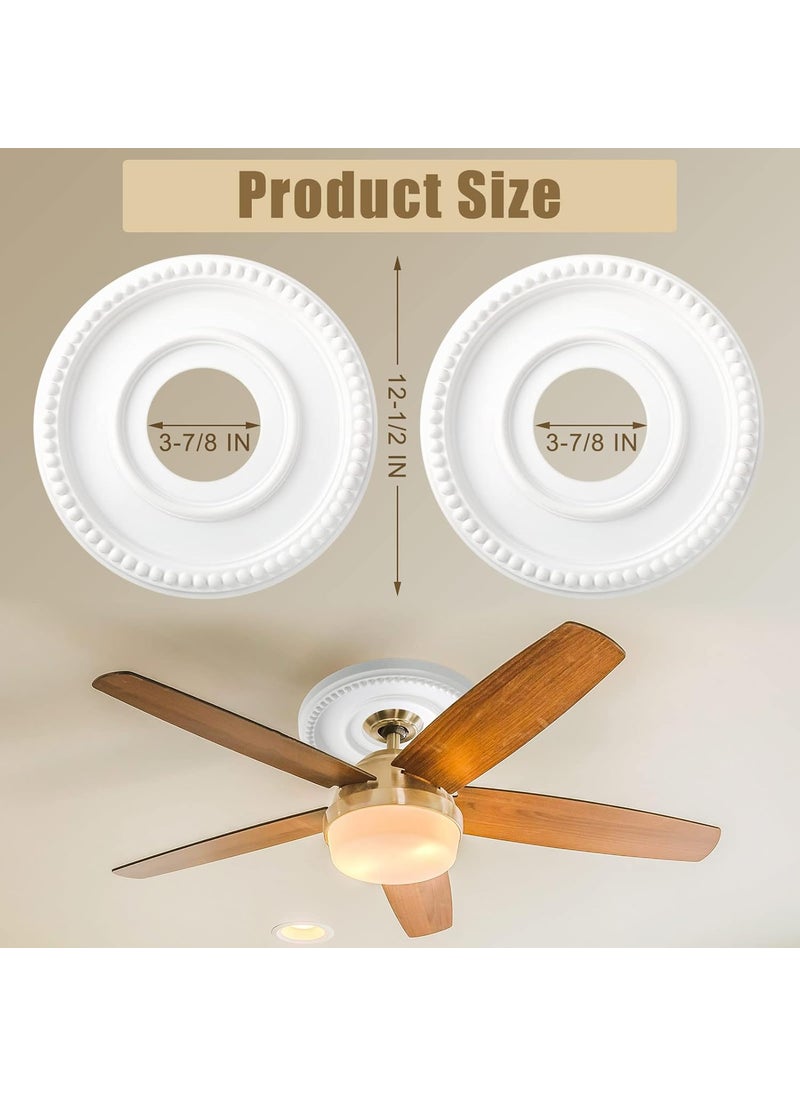 Moukeren 2 Pieces Ceiling Medallion Ceiling Fan Light Covers 12 12 OD x 3 78 ID x 34 P Smooth Ceiling Medallions for Light Fixtures Chandeliers Fan Medallion Round Ceiling Medallion Ring White  - Image 2