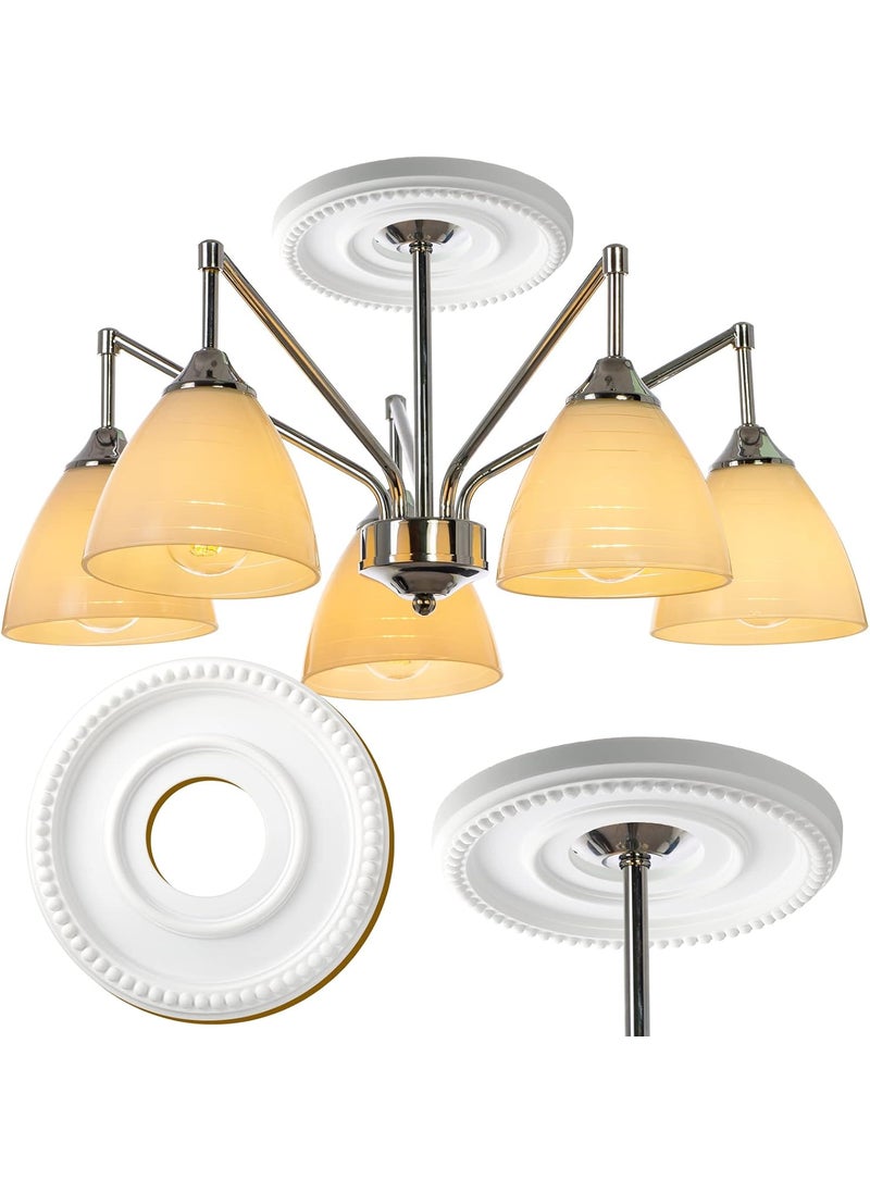 Moukeren 2 Pieces Ceiling Medallion Ceiling Fan Light Covers 12 12 OD x 3 78 ID x 34 P Smooth Ceiling Medallions for Light Fixtures Chandeliers Fan Medallion Round Ceiling Medallion Ring White  - Image 4