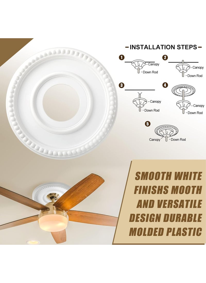 Moukeren 2 Pieces Ceiling Medallion Ceiling Fan Light Covers 12 12 OD x 3 78 ID x 34 P Smooth Ceiling Medallions for Light Fixtures Chandeliers Fan Medallion Round Ceiling Medallion Ring White  - Image 5