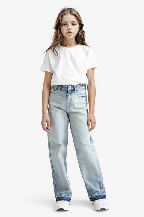 بنطلون جينز بناتي برجل واسع وايد ليج أزرق فاتح