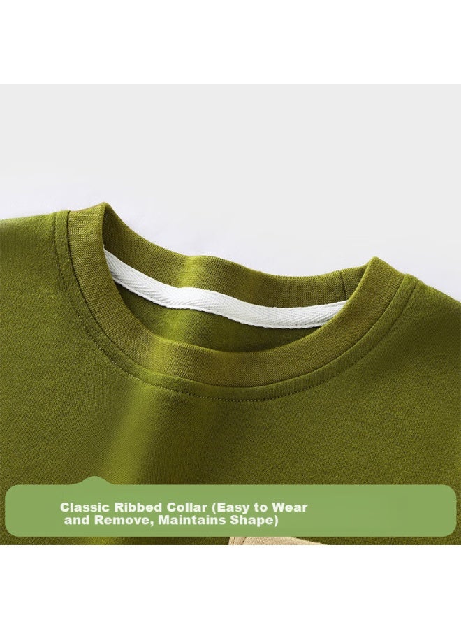 Badibadi Spring And Autumn Baby Boys Pure Cotton Long Sleeve T-shirt Base Shirt Grass Green Happy Letters + Camping Bear Yellow 130 - Image 2