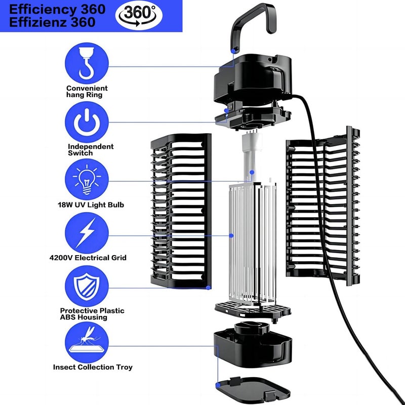 AMUFER Electric Mosquito Killer Lamp, 18W Electric Mosquito Zapper, Fly Trap, Fly Zapper Silent Physical Bug Zapper Waterproof Mosquito Trap for Indoor Outdoor Home Bedroom Garden Patio Yard - Image 3