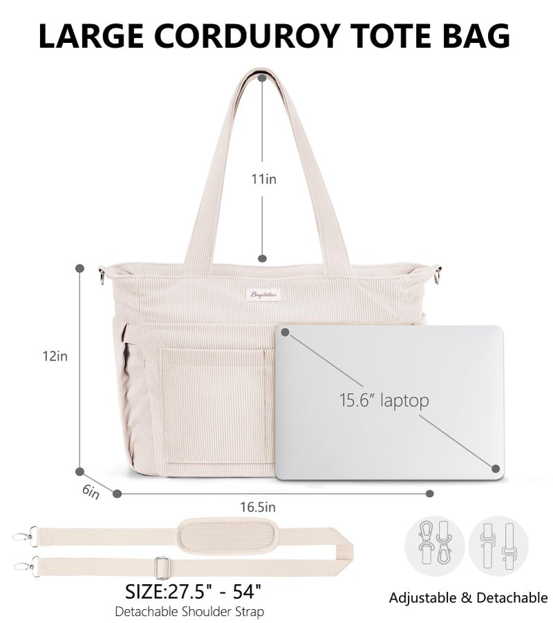 Bagstellar Corduroy Tote Bag for Women, 17 Pockets Laptop Work Tote Lightweight Teacher Nurse Bible Shoulder Bag for School Daily Travel - Image 2
