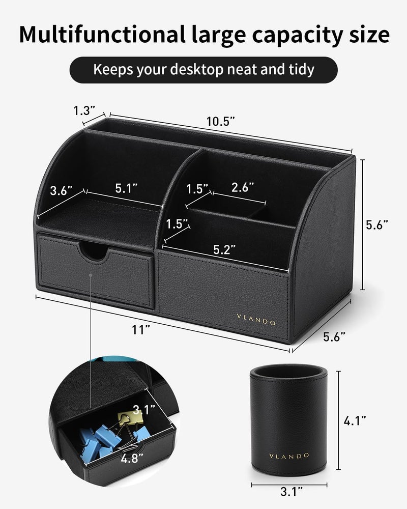 Vlando Office Supplies Desk Organizer Caddy,Back to School Supplies for Desk Caddy, Desktop Hanging File Letter Document Storage Holder with Drawer Organizer Section for Office Home 2 Pack Black - Image 3