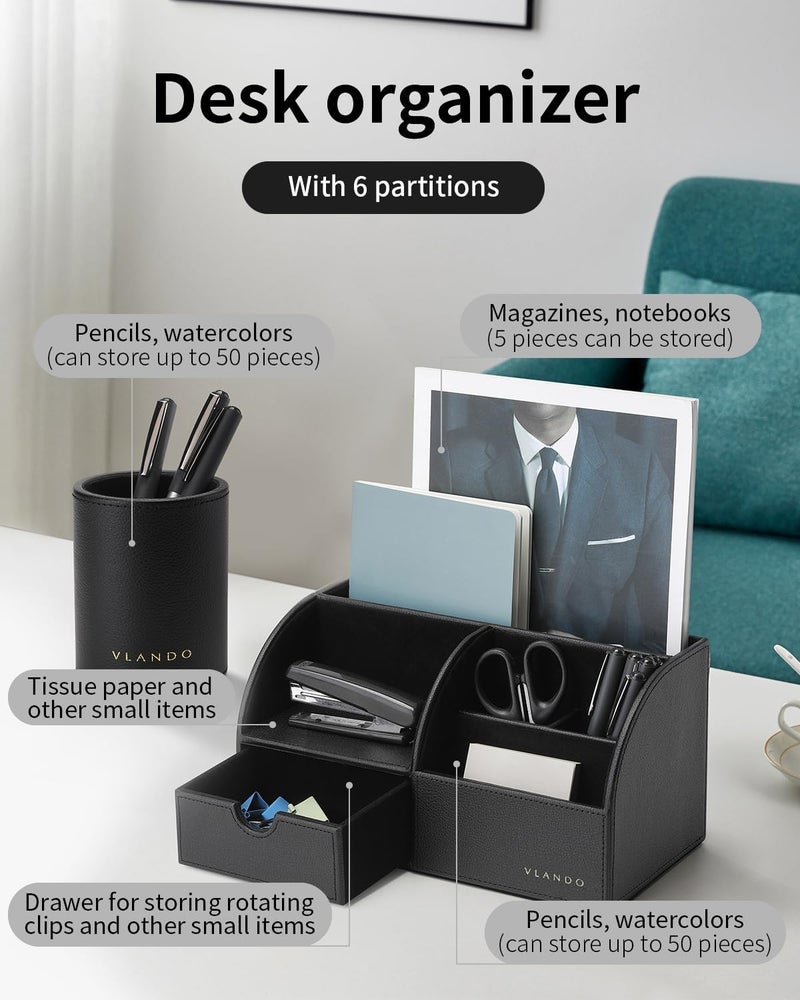 Vlando Office Supplies Desk Organizer Caddy,Back to School Supplies for Desk Caddy, Desktop Hanging File Letter Document Storage Holder with Drawer Organizer Section for Office Home 2 Pack Black - Image 4