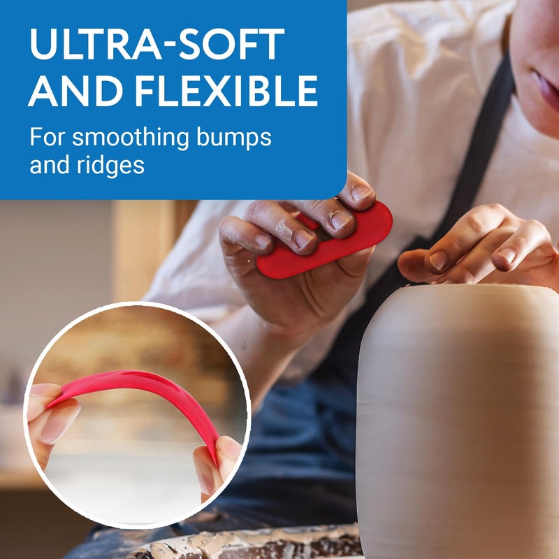Impresa Pottery Tools & Ribs - 2-Pack Red Silicone Clay Ribs & Rubber Kidney - Soft Ceramic Smoother - Smooths & Shapes Clay & Removes Finger Marks for Wheel Throwing & Handbuilding - Image 5
