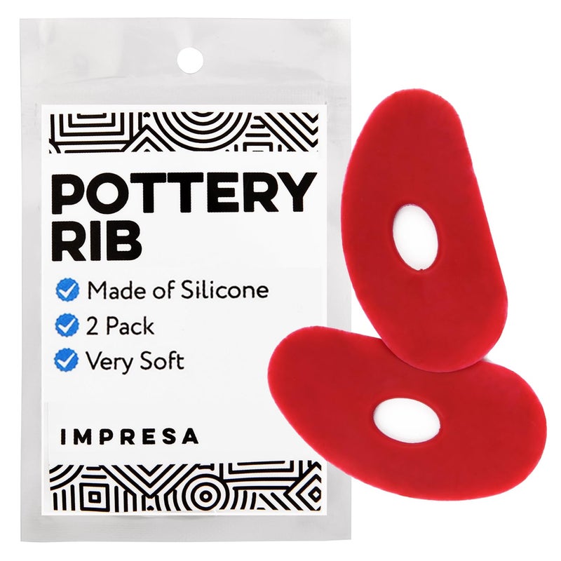 Impresa Pottery Tools & Ribs - 2-Pack Red Silicone Clay Ribs & Rubber Kidney - Soft Ceramic Smoother - Smooths & Shapes Clay & Removes Finger Marks for Wheel Throwing & Handbuilding - Image 1
