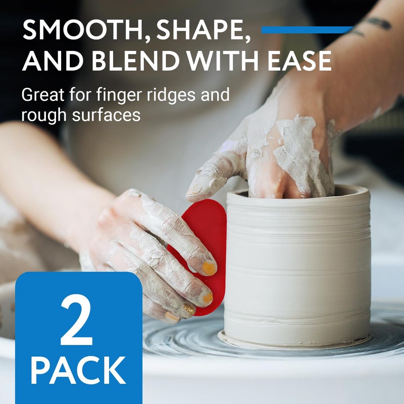 Impresa Pottery Tools & Ribs - 2-Pack Red Silicone Clay Ribs & Rubber Kidney - Soft Ceramic Smoother - Smooths & Shapes Clay & Removes Finger Marks for Wheel Throwing & Handbuilding - Image 2