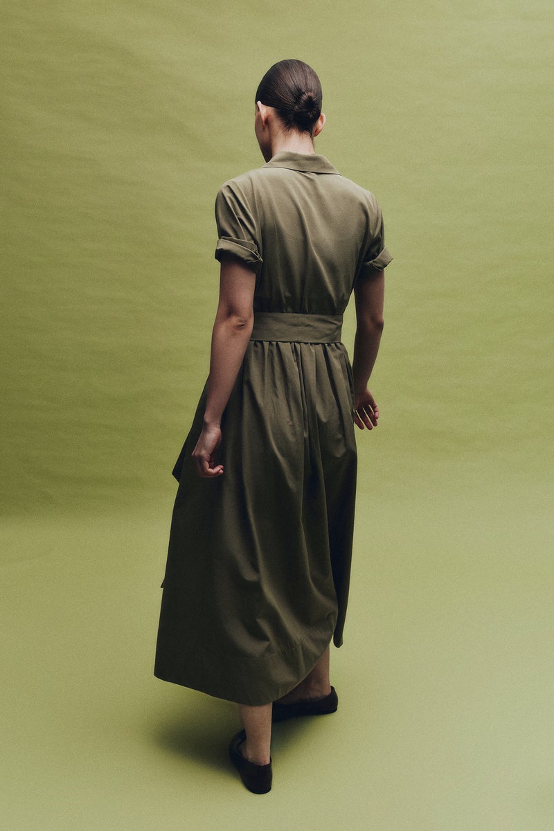 DeFacto Green Woman A Cut Shirt Collar Midi Dress Casual - Image 4
